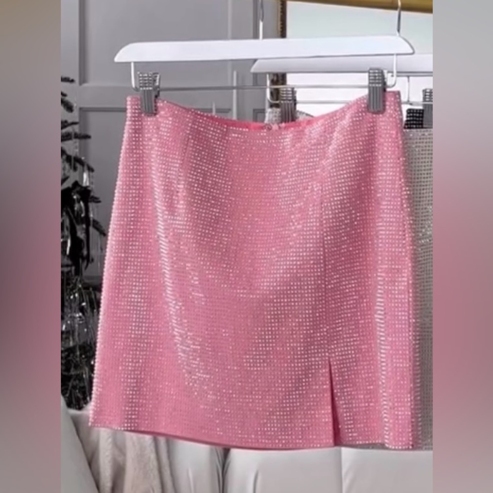 Studded Rhinestone Mini Skirt - Picture 2 of 10